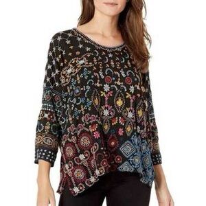 Johnny Was | XS | Black Multicolor Embroidered Boho Blouse 3/4 Sleeve